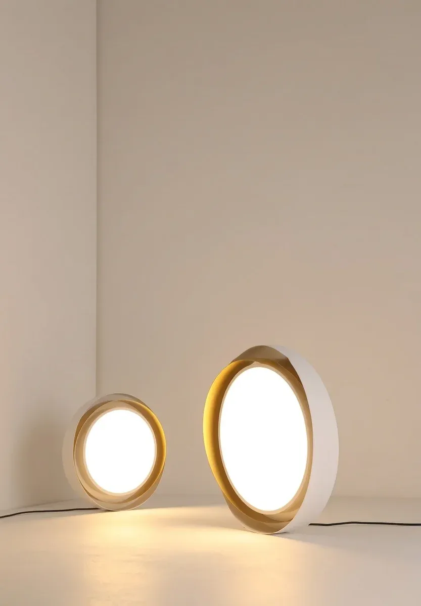 זוג מנורות טבעת מודרניות לבן וזהב