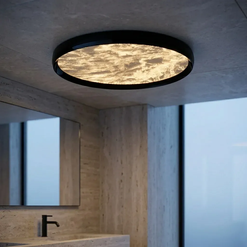 מנורת תקרה לד שחורה בחדר רחצה מודרני