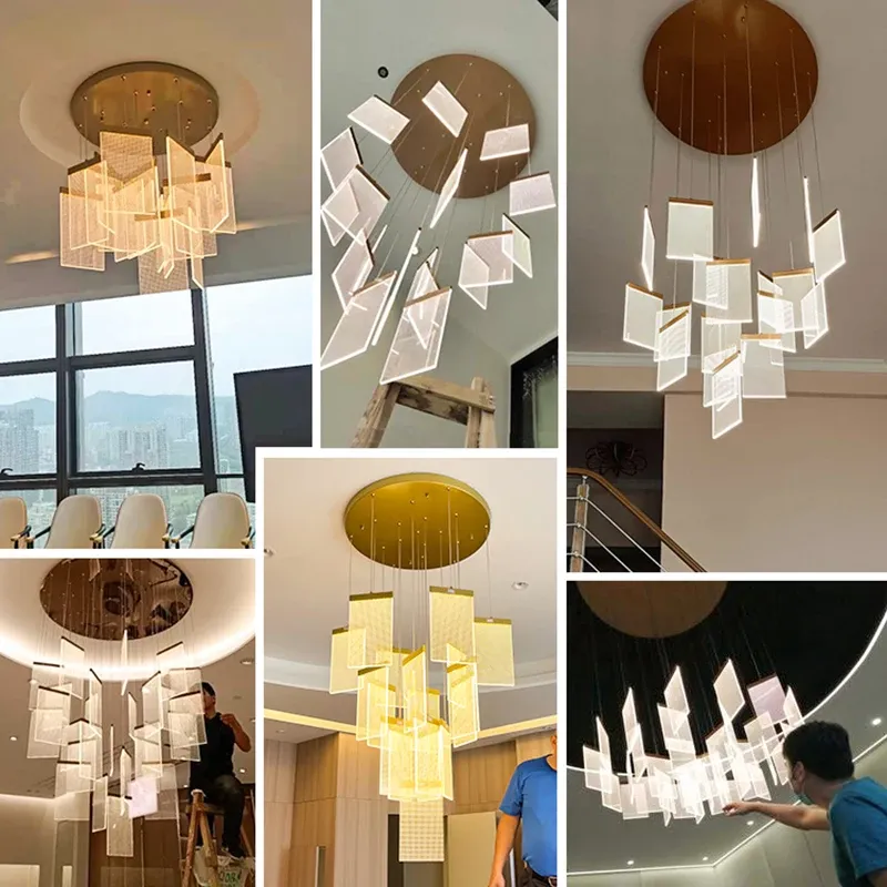 נברשת פיסולית רב שכבתית למדרגות ולסלון