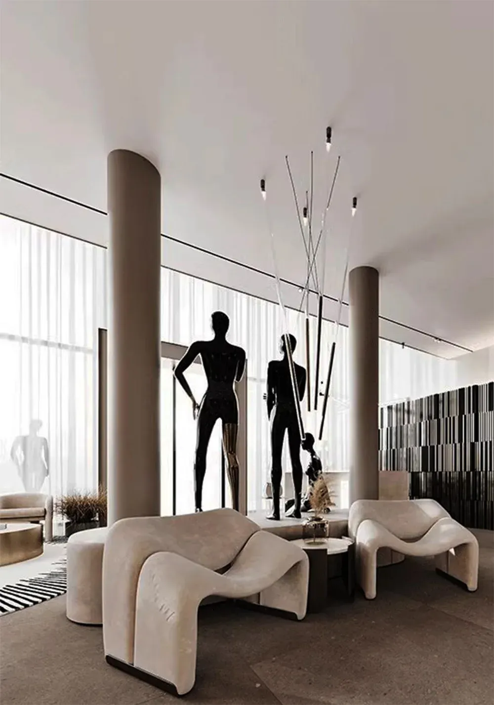 מנורה תלויה ברונזה קלאסית בקו ארוך לשני מוקדי אור