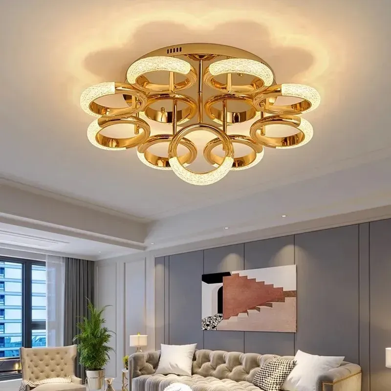 נברשת טבעות זהב מודרנית לסלון ולחדר שינה