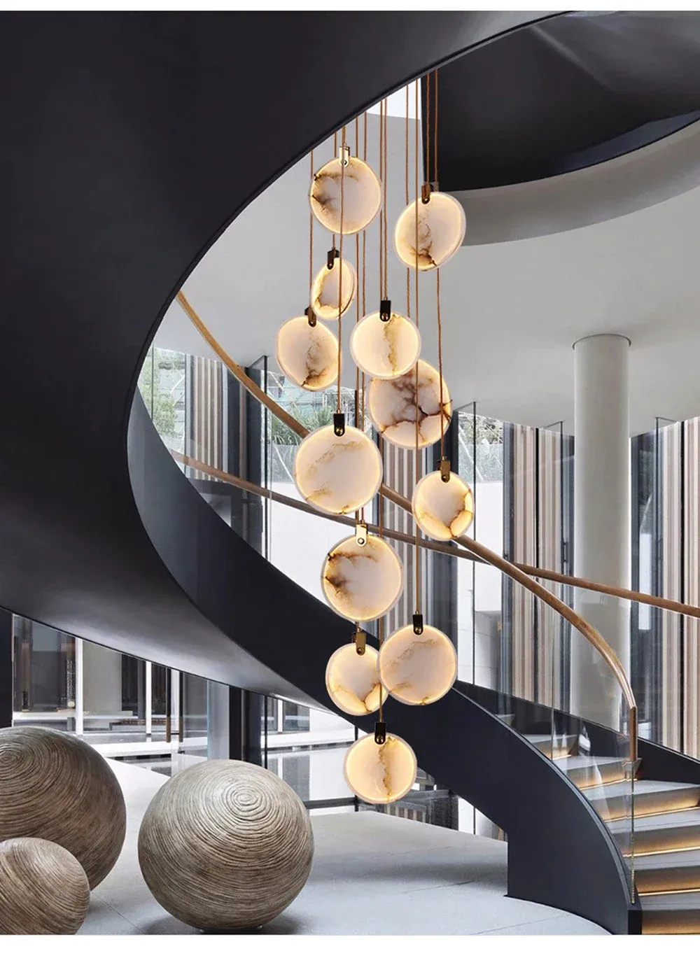 נברשת אבן מוזהבת עגולה לחלל גבוה