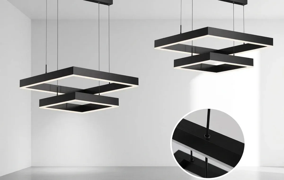 מנורה תלויה ריבוע שחורה מודרנית לד