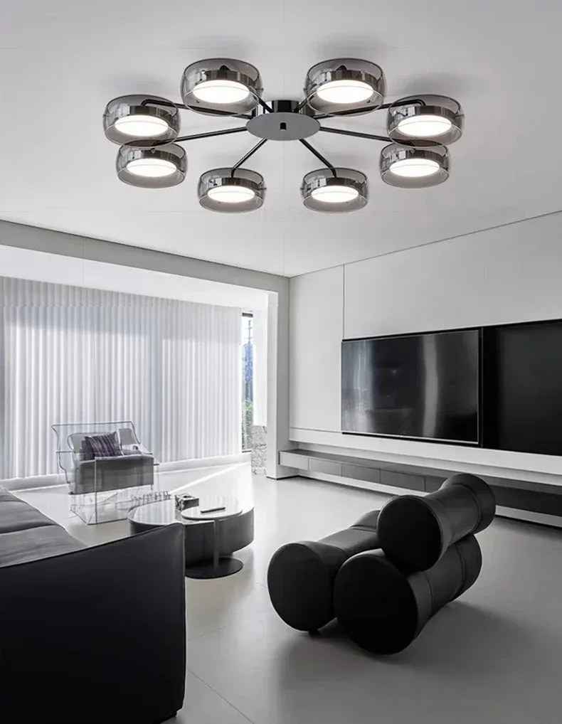 מנורה תלויה נורדי מזכוכית ומתכת עם עמעום ושלט