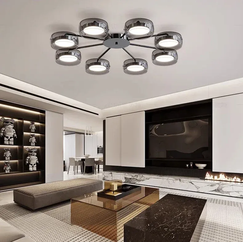 מנורה תלויה נורדי מזכוכית ומתכת עם עמעום ושלט