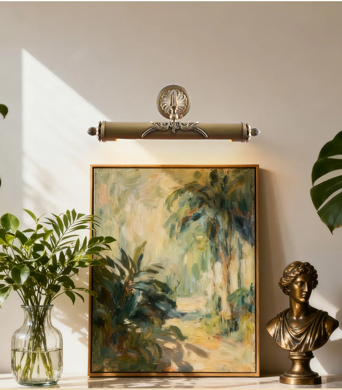 מנורת קיר פליז כפולה למראה ולאמבטיה