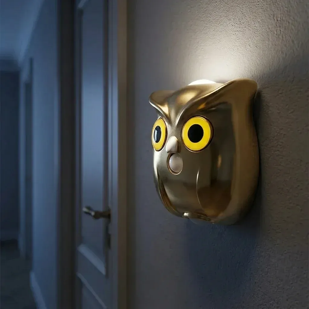 מנורת קיר ינשוף חיישנית בצבע זהב