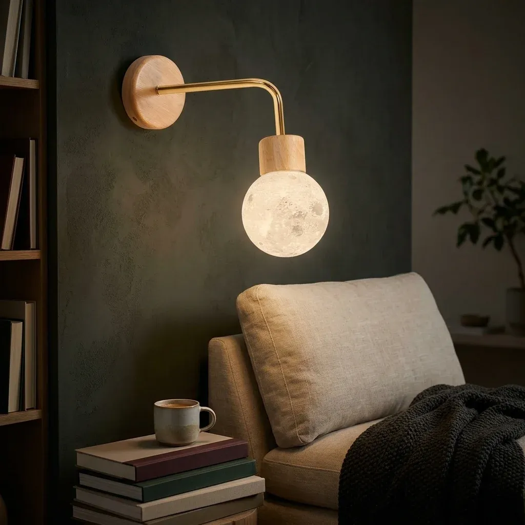 מנורת קיר ירחית בפינת קריאה