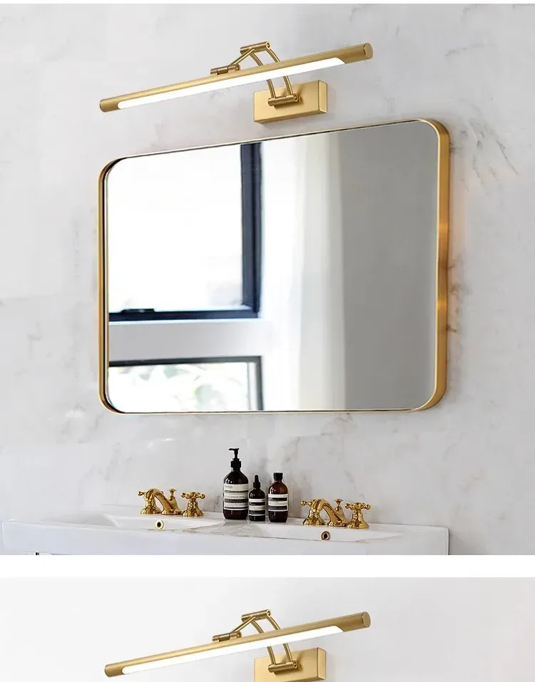 מנורת קיר מראה מוזהבת לאמבטיה