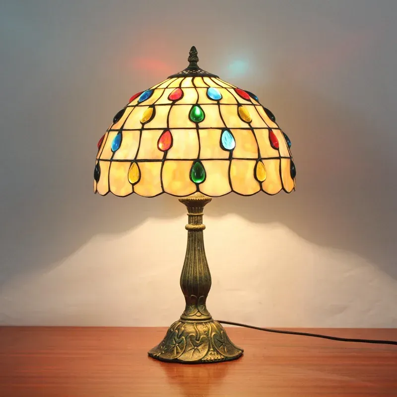 מנורת שולחן טיפאני וינטג׳ מזכוכית צבעונית