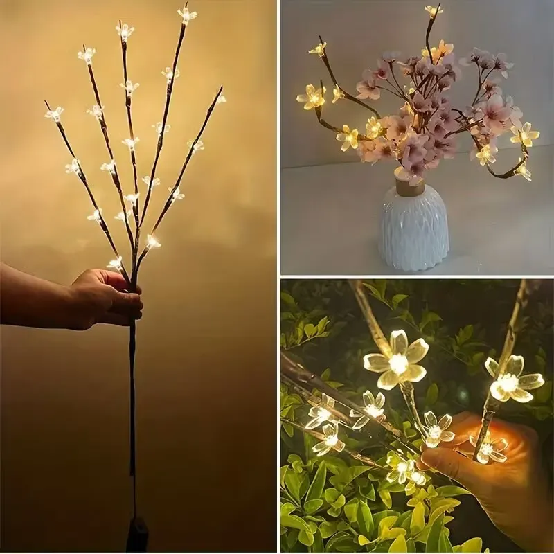 ענפי פריחת דובדבן מוארים לעציץ ולמדף