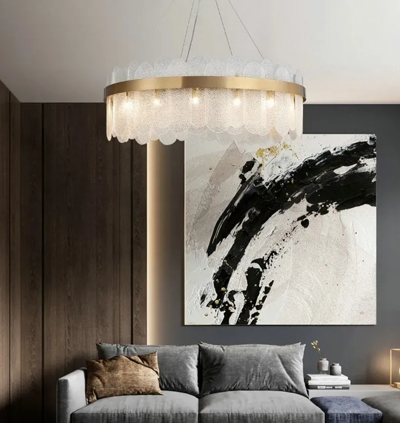 נברשת תלויה קריסטלית בזהב עם אהילי זכוכית