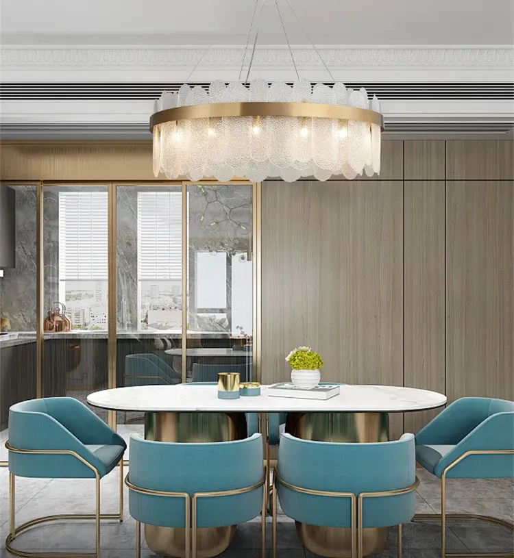 נברשת תלויה קריסטלית בזהב עם אהילי זכוכית