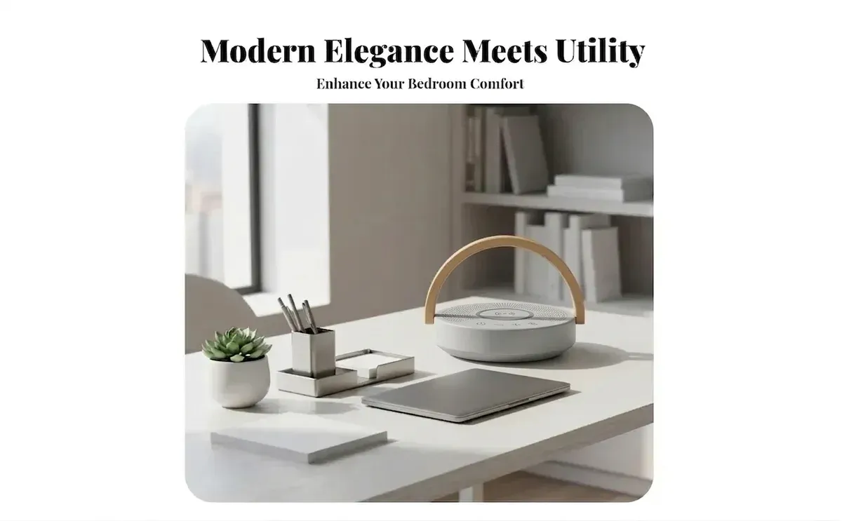 מנורת שידה נורדית אפורה עם ידית עץ