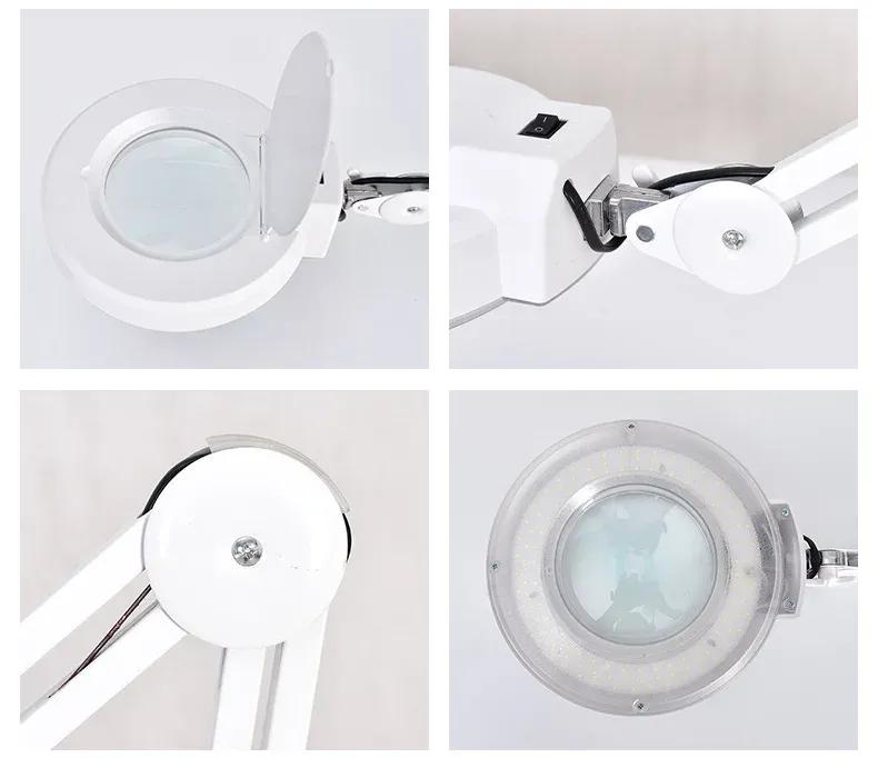 מנורת קליפ שולחנית עם זכוכית מגדלת ותאורת לד