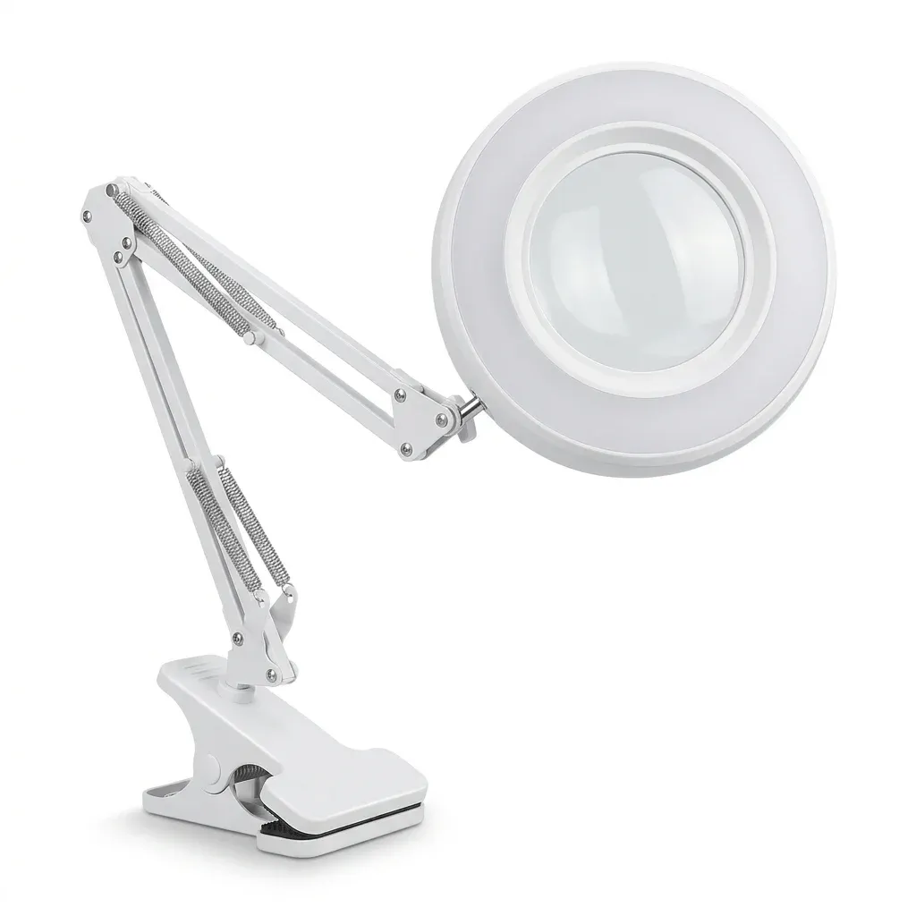 מנורת קליפ לבנה עם זכוכית מגדלת