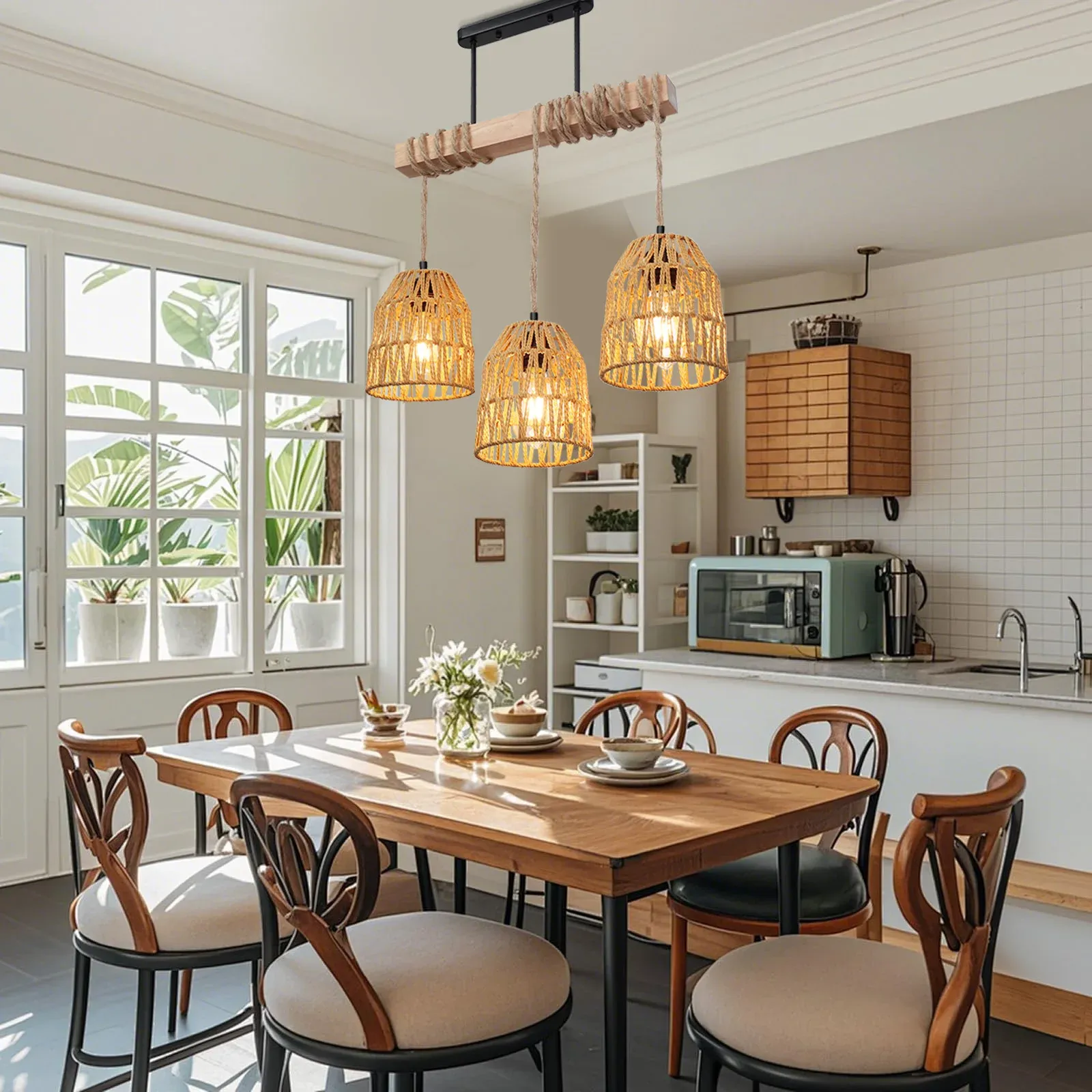 מנורת תקרה ראטן קלועה בסגנון בוהו