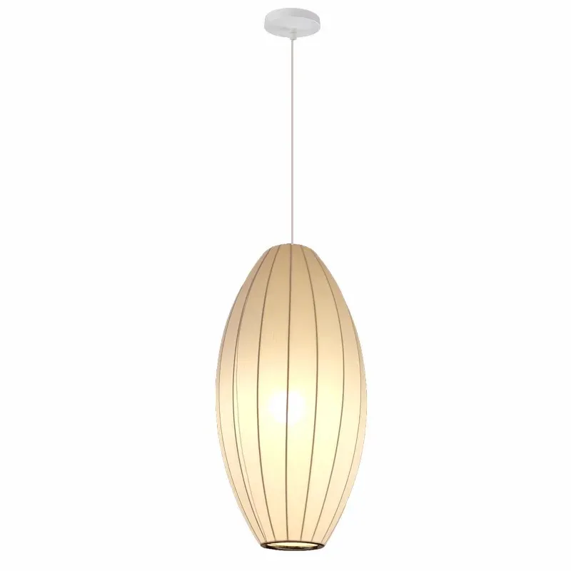 מנורה תלויה בד וואבי סאבי עם אהיל משי לבן