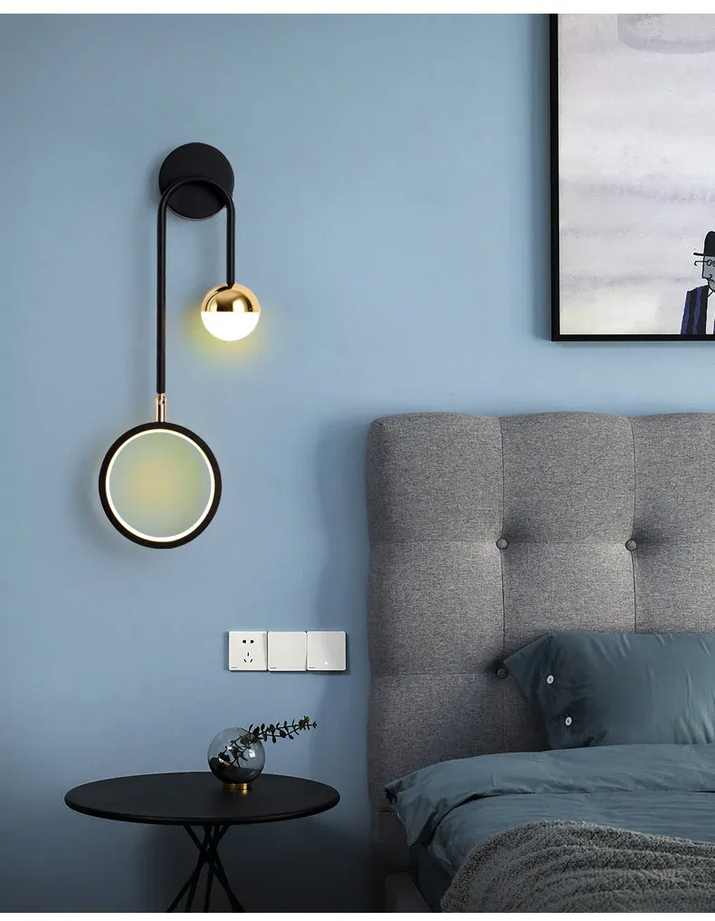 מנורת קיר נורדית עגולה מתכווננת בשחור