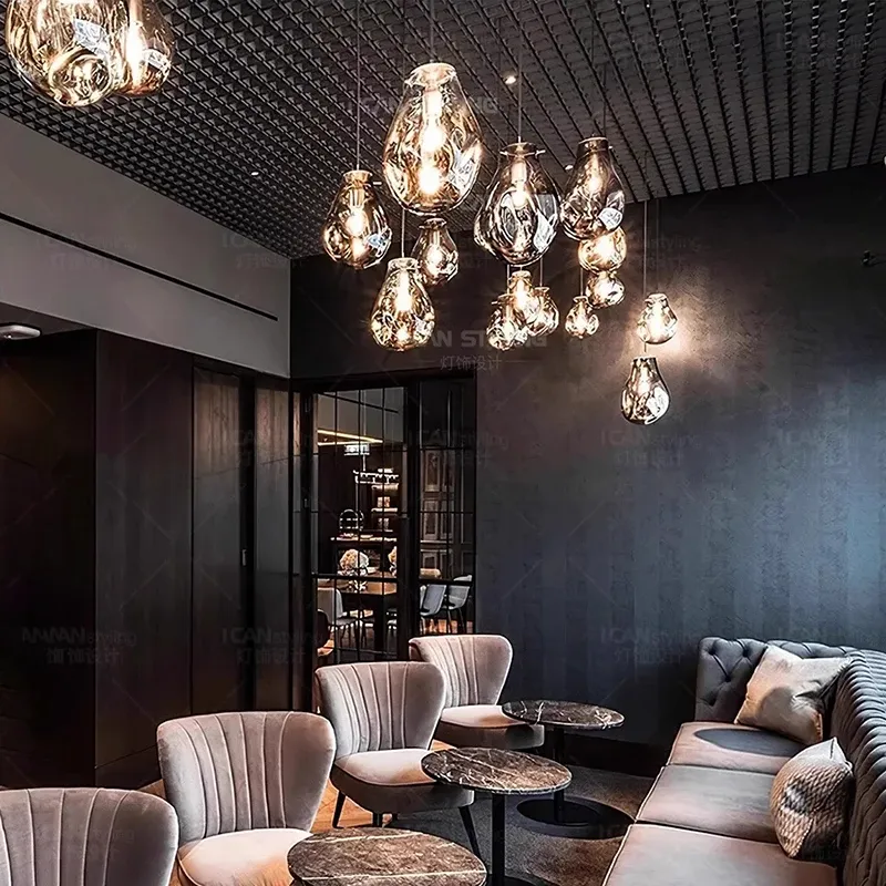 מנורה תלויה זכוכית מודרנית רב ראשית לחלל מרכזי