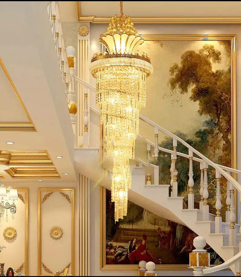 נברשת קריסטל זהובה גדולה לחלל גבוה