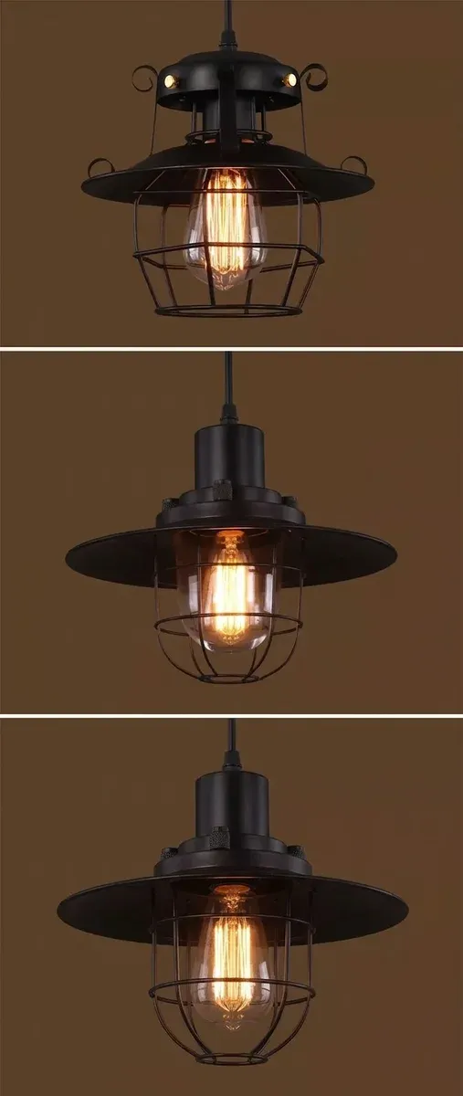מנורה תלויה וינטג׳ תעשייתית שחורה