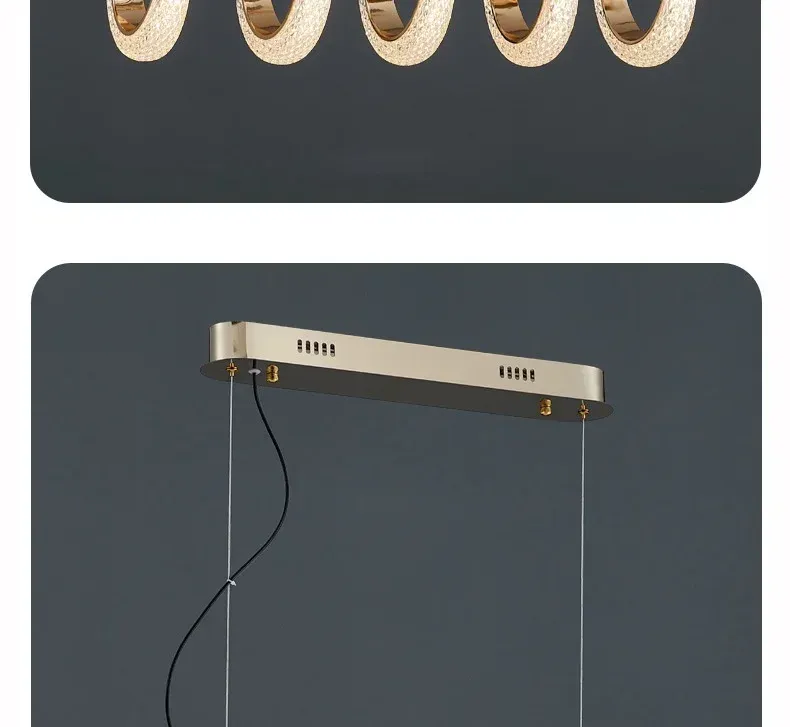 מנורה תלויה טבעות זהובה מודרנית לפינת אוכל