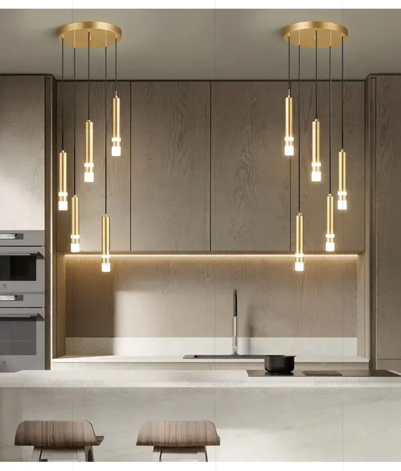 נברשת לד מודולרית מוזהבת לחללים גבוהים