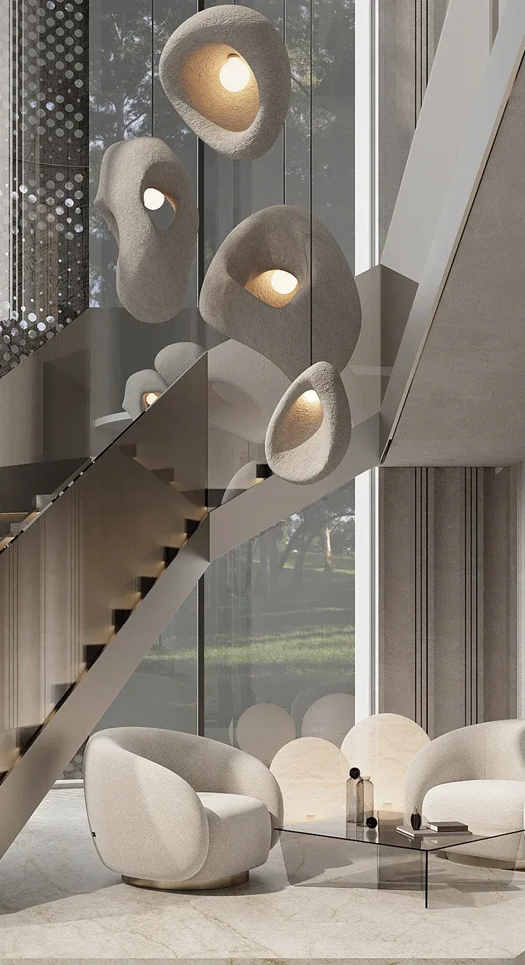 מנורה תלויה וואבי סאבי משרף בגוון אפור