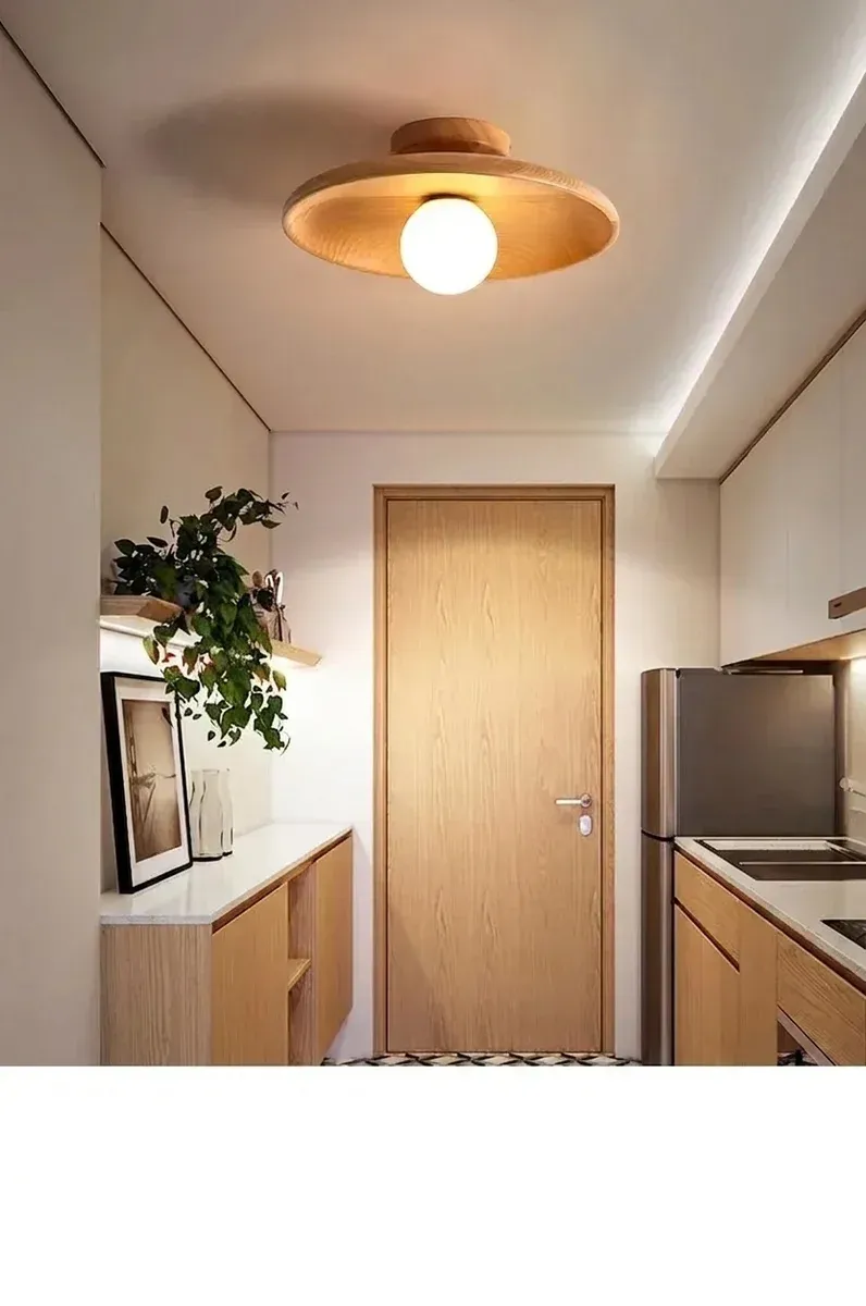 מנורת תקרה עץ אגוז צמודת תקרה