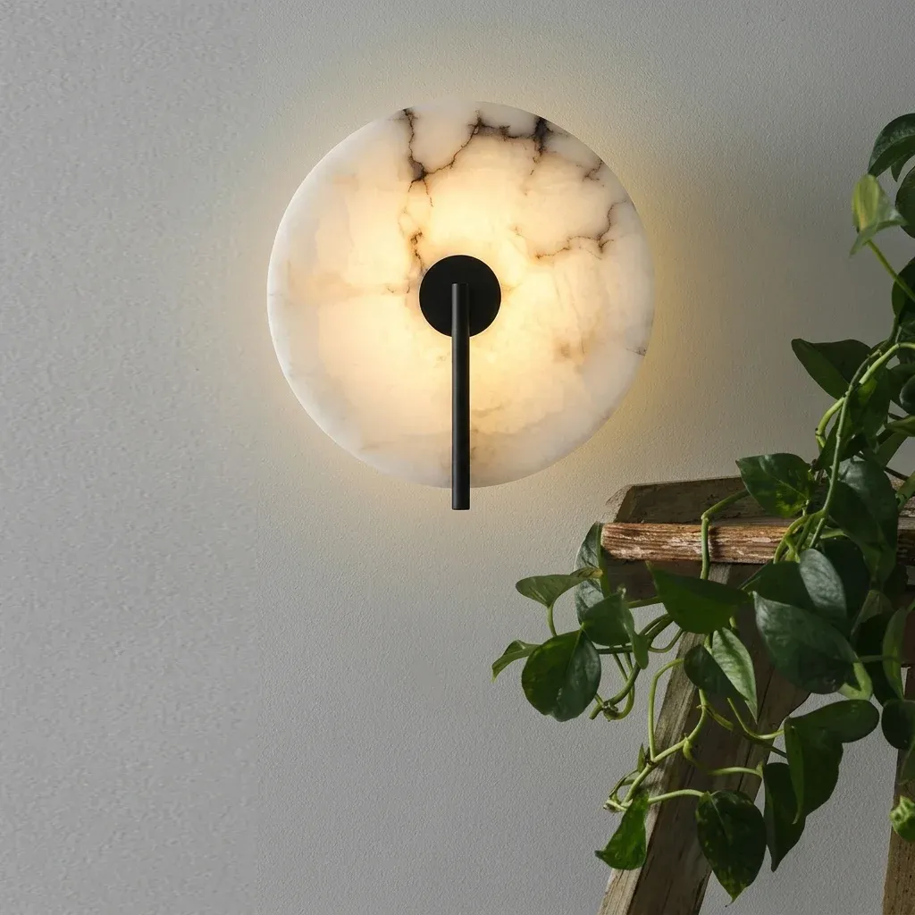 מנורת קיר עגולה דמוי שיש שחור