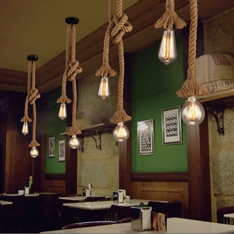 מנורת תלייה מחבל קנבוס בסגנון וינטג' חם