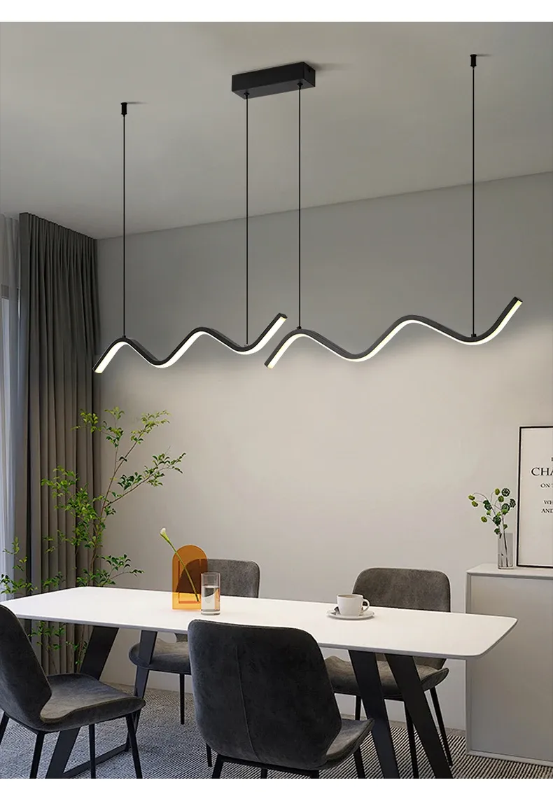 מנורה תלויה לד ליניארית נורדית שחורה לחדר אוכל