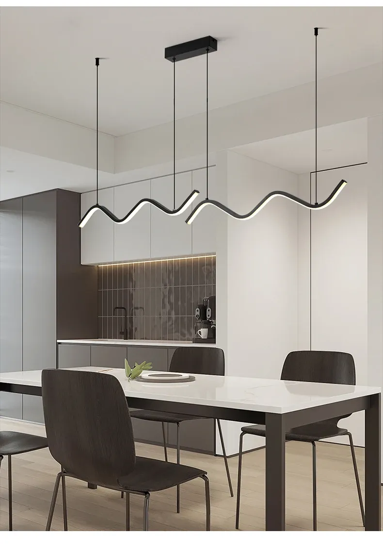 מנורה תלויה לד ליניארית נורדית שחורה לחדר אוכל