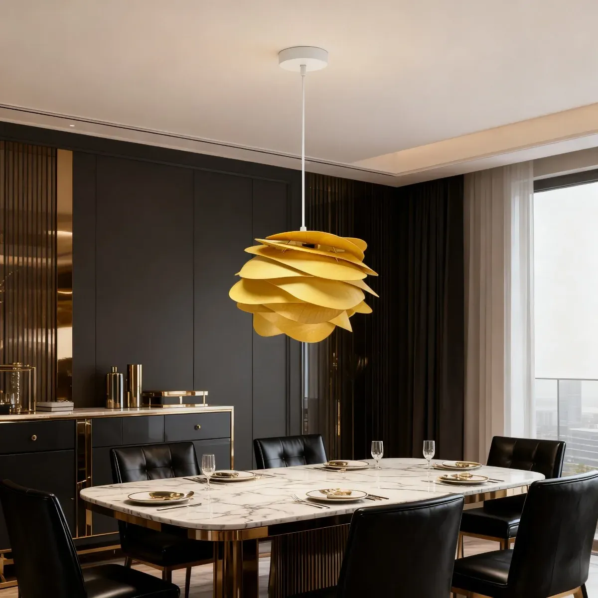 נברשת עץ עלי כותרת מודרנית לאי מטבח ולחלל מגורים