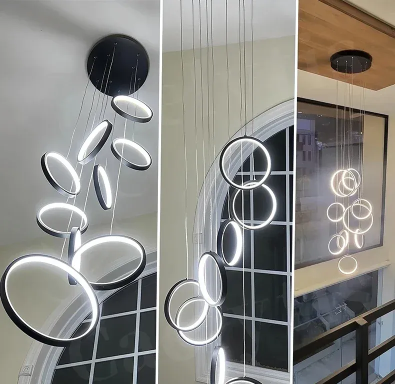 נברשת תלויה מודרנית מדורגת עם עמעום ושלט