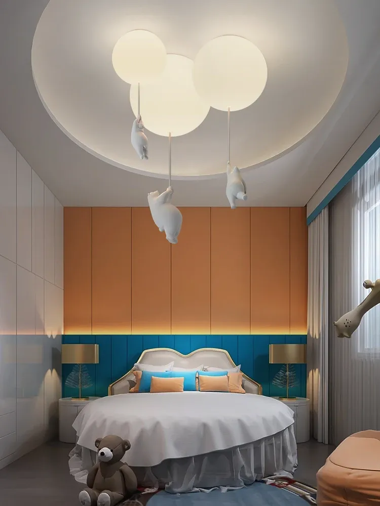 מנורת תלייה דוב קוטב עם כדור זכוכית לחדר ילדים