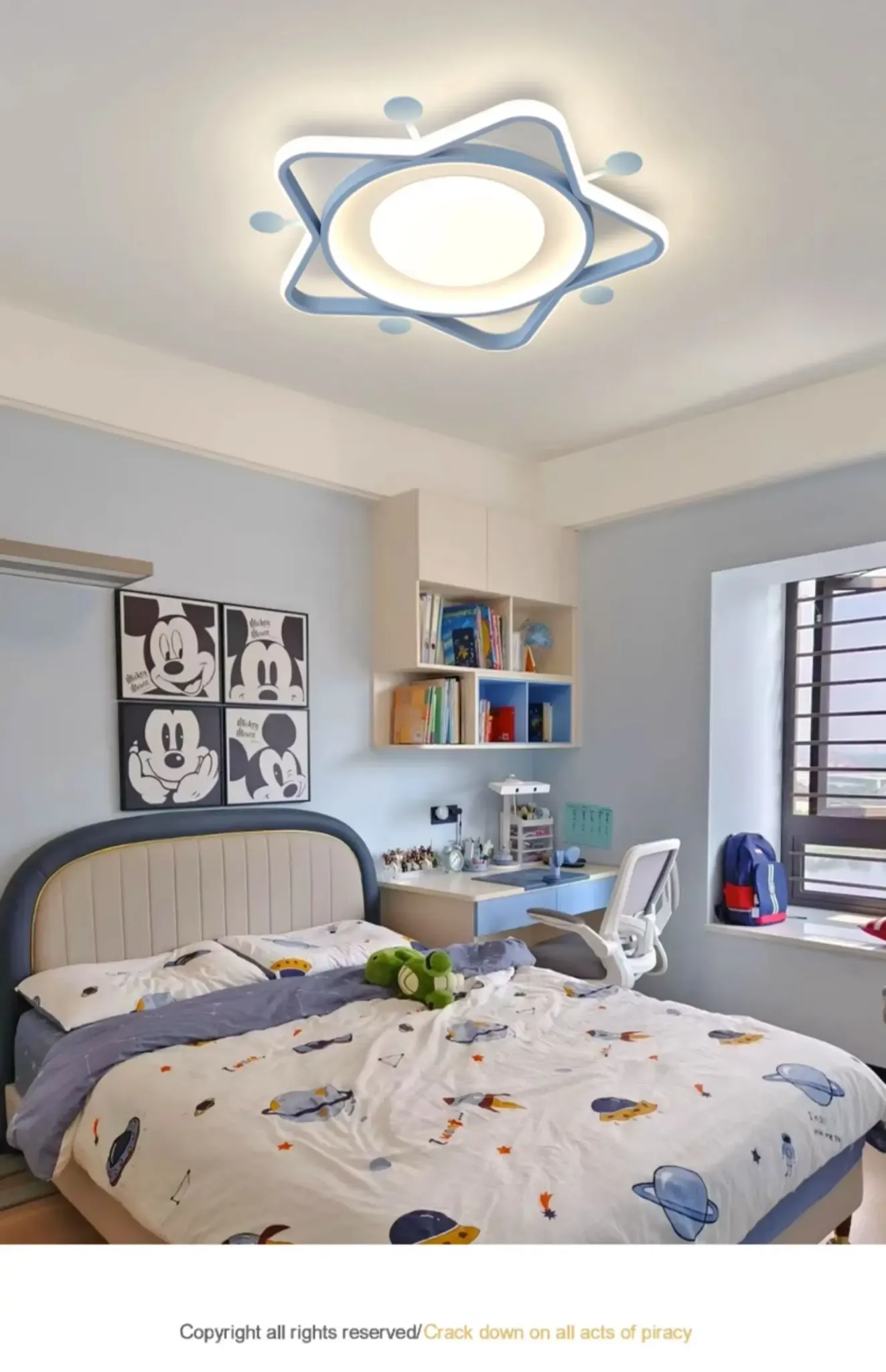 מנורת תקרה נסיכתית פרח וכוכב ורודה עם שלט