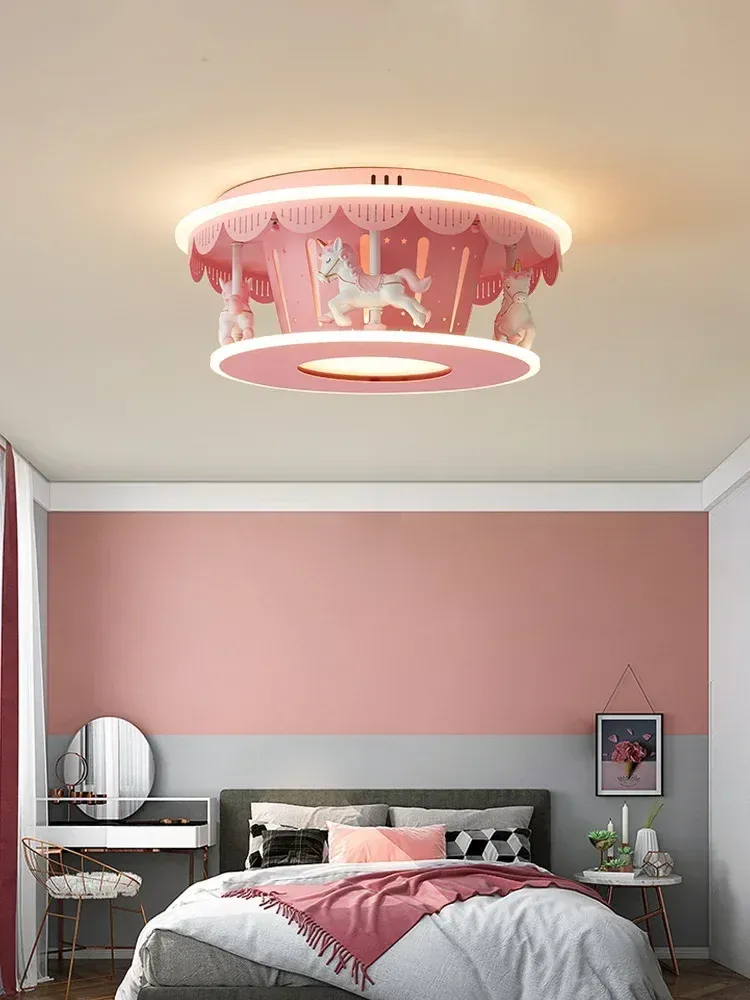 מנורת תקרה קרוסלת נסיכה ורודה עם מאוורר נסתר