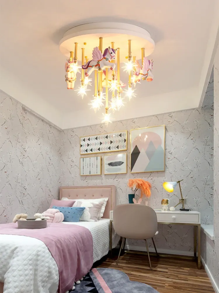 מנורת תקרה חד קרן וכוכב ורודה עם 4 מוקדי לד