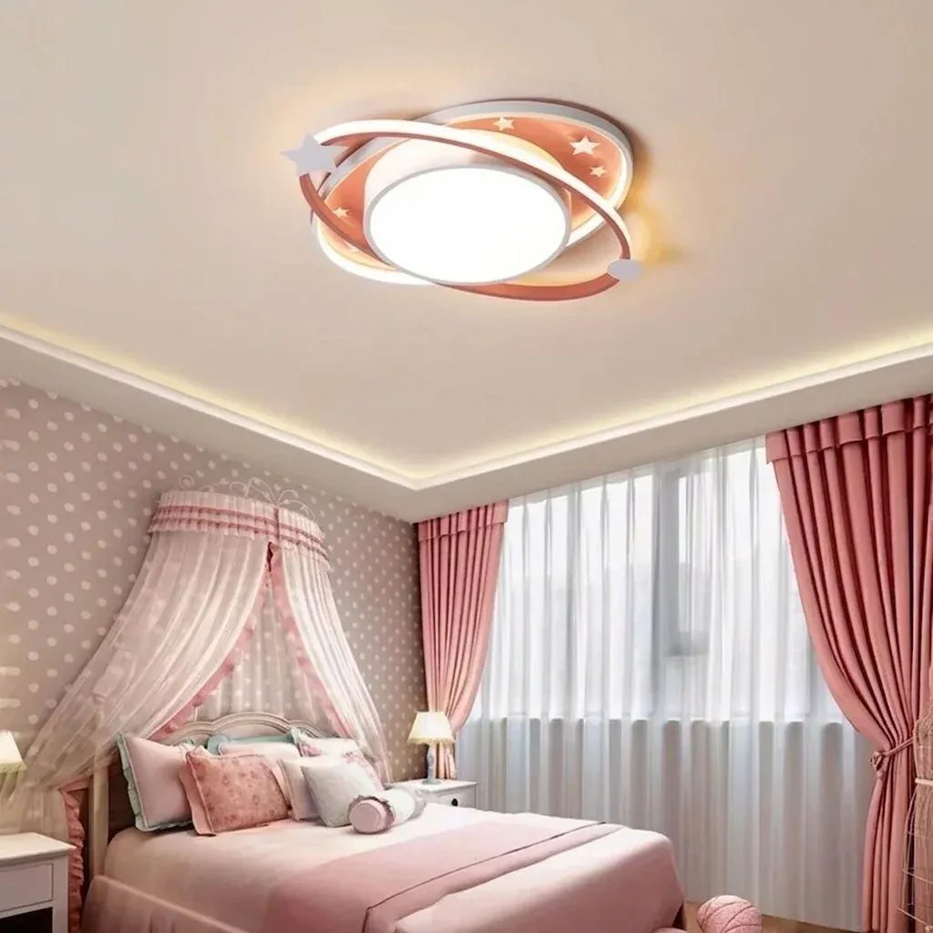 מנורת תקרה חלל ורודה לחדר ילדים