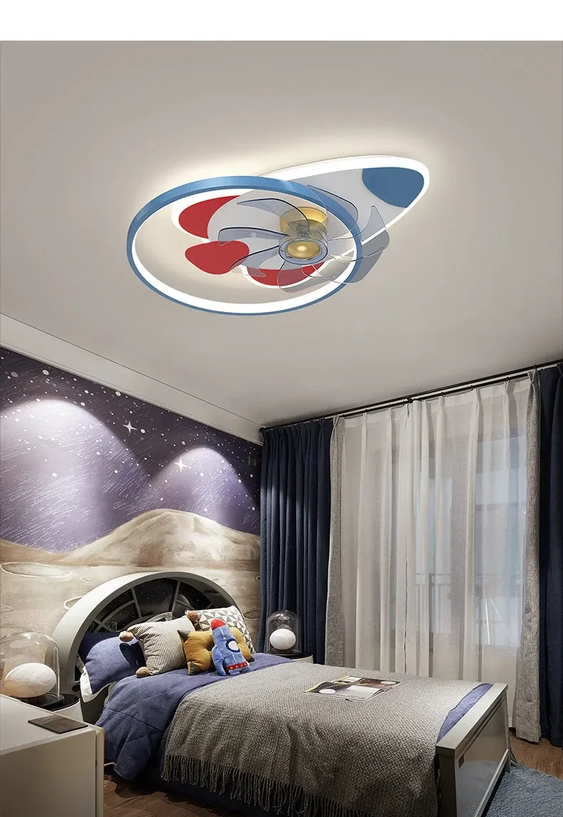 מאוורר תקרה רקטה כחול עם תאורה דימרית ושלט