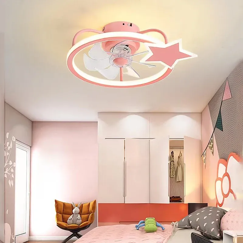 מאוורר תקרה כוכב ורוד לד עם שלט לחדר ילדות