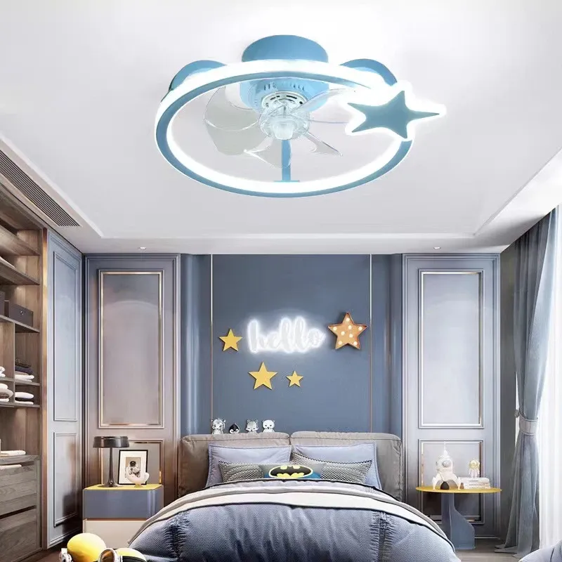 מאוורר תקרה כוכב ורוד לד עם שלט לחדר ילדות