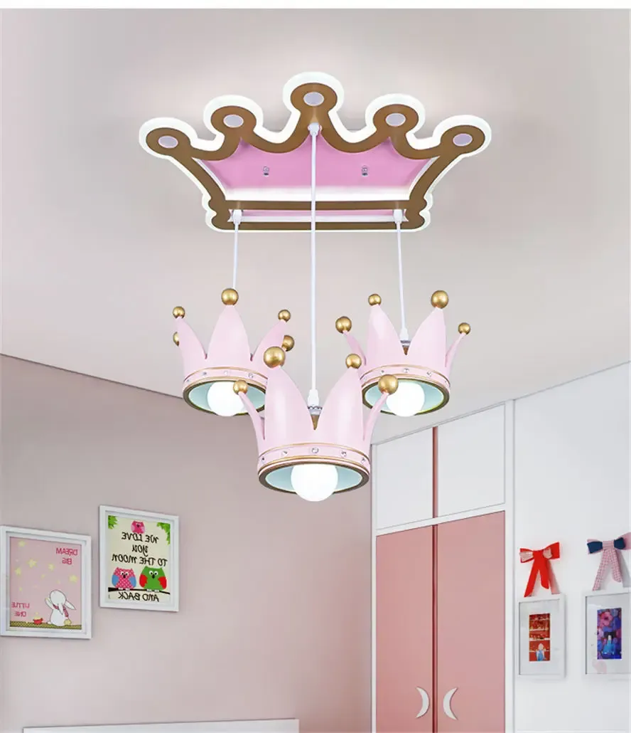 מנורת תקרה כתר ורוד אקרילי לחדר ילדות