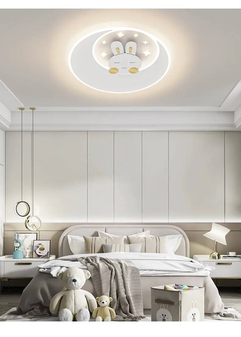 מנורת תקרה ארנבון ירח לבנה עם שלט לחדר ילדים