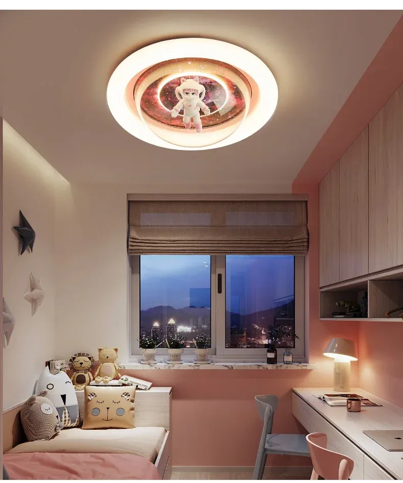מנורת תקרה חתלתולה ורודה עם שלט לחדר ילדים
