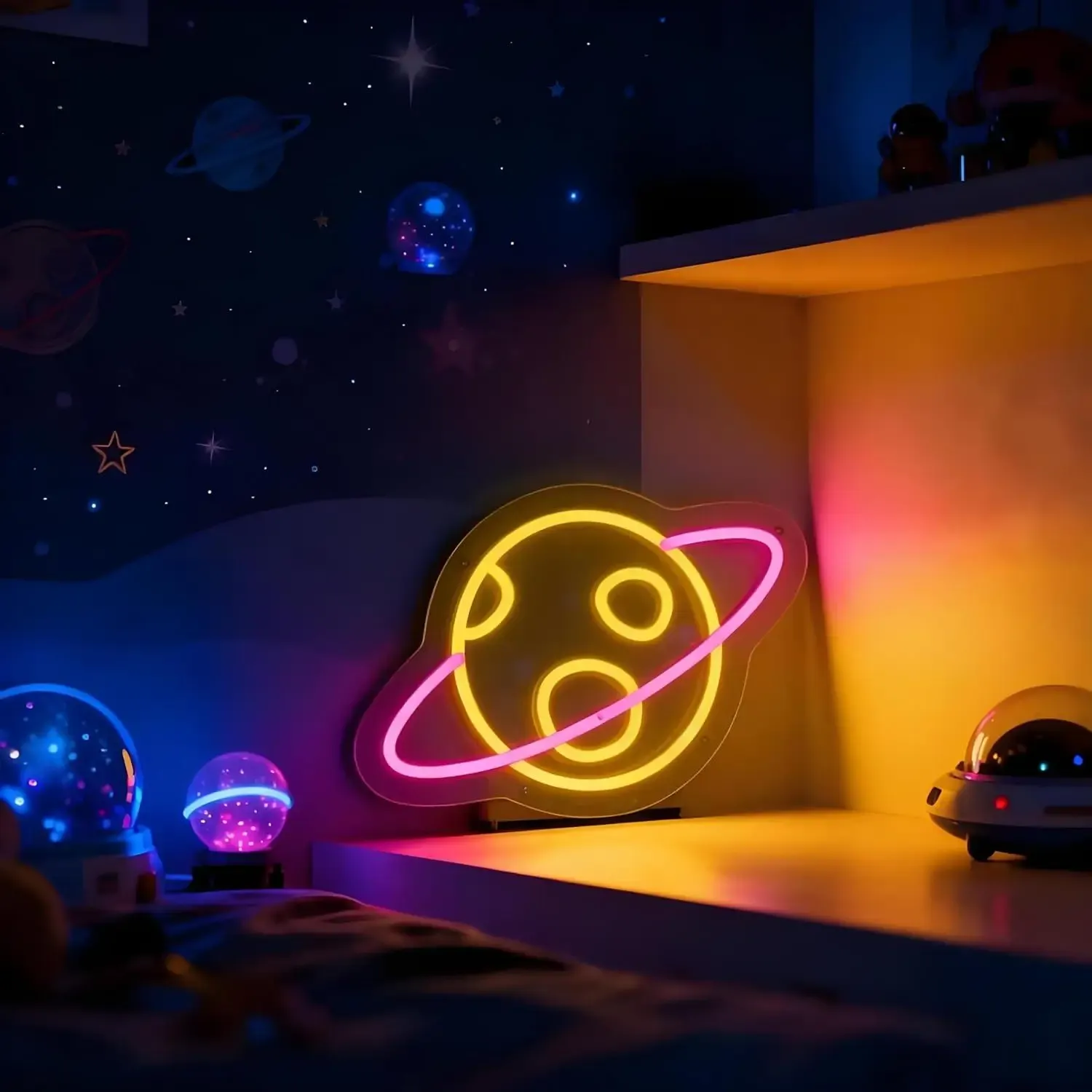 שלט ניאון לד כוכב לכת דימרי בחיבור יו אס בי