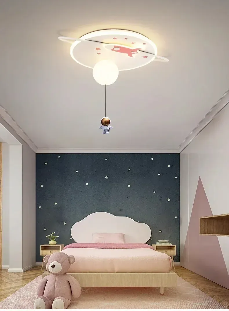 מנורת תקרה רקטה וכוכב חכמה לד לחדר ילדים