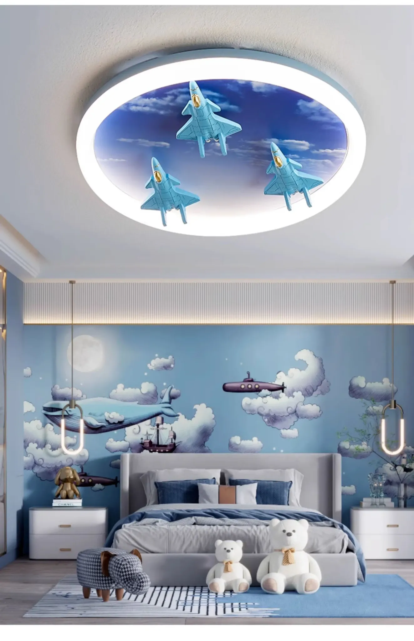 מנורת תקרה הליקופטר ענן כחולה דימרית לחדר ילדים